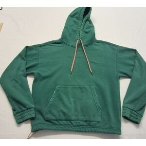 North Face women's green pullover front pocket pink drawstrings hoodie sz. XS